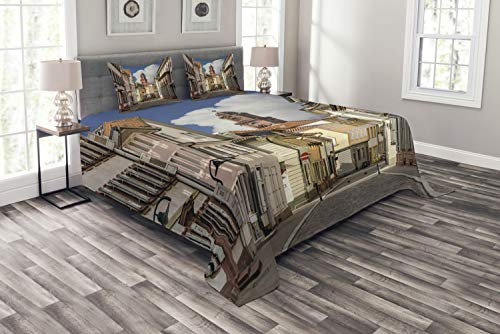 ABAKUHAUS europäisch Tagesdecke Set, Heidelberger Straßen, Set mit Kissenbezügen Sommerdecke, für Doppelbetten 220 x 220 cm, Mehrfarbig