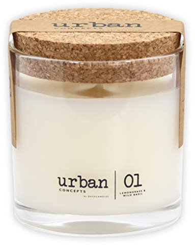 Urban Concepts by DECOCANDLES Tranquility Zitronengras und wildes Basilikum, stark duftende Soja-Kerze, langlebig, handgegossen in den USA, 190 g