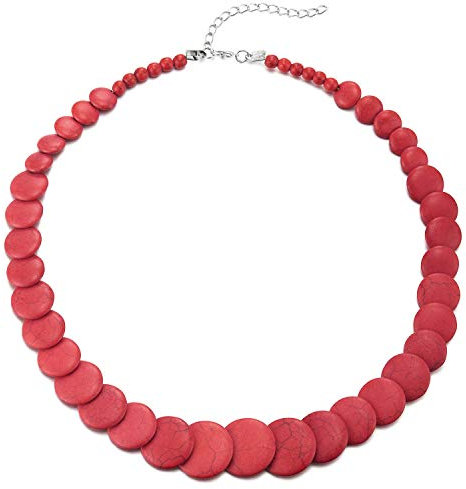 COOLSTEELANDBEYOND Rot Kreis Scheibe Edelsteine Wulst Kette Halsband Choker Halskette Anhänger, Abendkleid Bankette