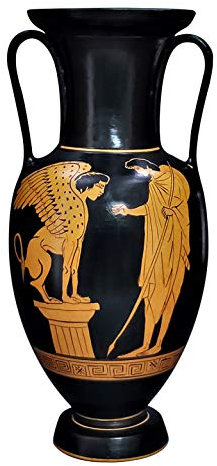 Amphore, Oedipus und Sphinx Vase aus antiker griechischer Keramik, Museumskopie