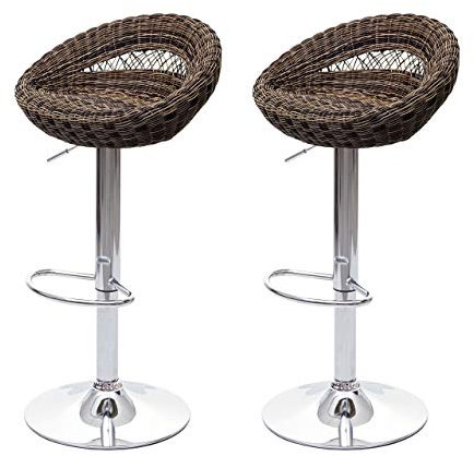Mendler 2er-Set Barhocker HWC-G26, Tresenhocker Barstuhl Drehhocker, In-/Outdoor Poly-Rattan MVG-Zertifiziert Chrom