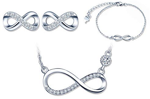 925 Silber Schmuckset Unendlichkeitssymbol Halskette Armband und Ohrringe Unendlichkeitssymbol Zirkonia Inlay Schmuck für Frauen Mädchen Weihnachten Geburtstag Geschenk Silber, Sterling-Silber,
