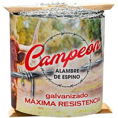 CAMPEÓN | Alambre de Espino Súperfuerte | Galvanizado | 200 m | Púa Lowa | Distancia entre Púas 6 cm | Diámetro 2,05 mm