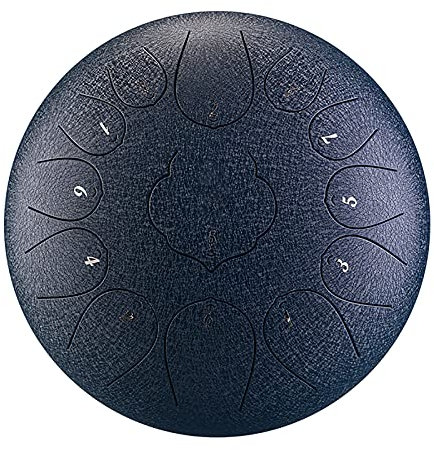 GKZJ Zungentrommel 11 gegen 13 Tone 12 Zoll,Stahl-Zungentrommel Hand Pan Schlagzeug Instrument mit Trommelschlägeln Note Sticks Musikbuch,Für Meditation Yoga Musiktherapie,12 inch 13 Tone-Navy Blue