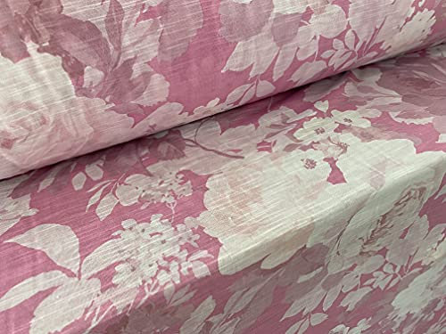Slub Single Jersey Stoff, Meterware, Pink Rose Floral Pint