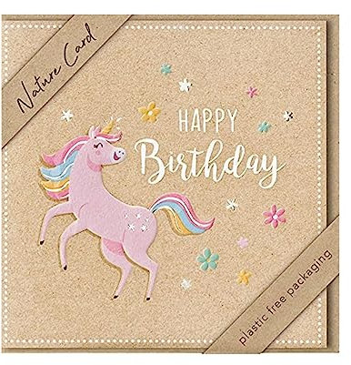bsb - Karte zum Geburtstag - Nature Card - Nachhaltige Karten zum Geburtstag - Geburtstagskarten mit Umschlag - Geburtstagskarte Frauen & Männer - Glückwunschkarte 15,5 x 15,5 cm - Einhorn Motiv