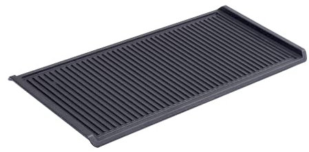 Simfer Gusseisen-Grillplatte, 47 x 23 cm, für 60 cm Gaskochfelder, Kohlegrill, Elektrogrill, gerippt, Topfträger-Klammern, Grillzubehör, Schwarz