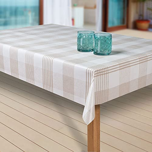 laro Wachstuch-Tischdecke Abwaschbar Garten-Tischdecke Wachstischdecke PVC Plastik-Tischdecken Eckig Meterware Wasserabweisend Abwischbar, Muster:Streifen Weiss-braun, Größe:100x140 cm