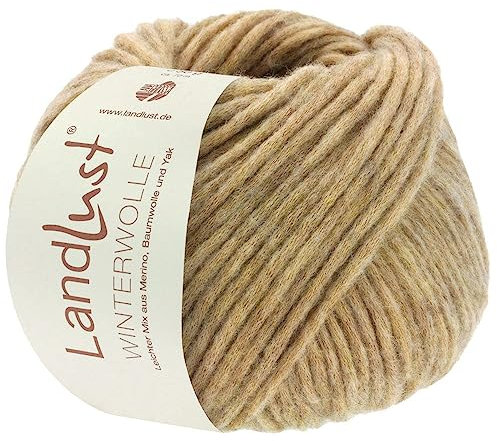 LANA GROSSA Landlust Winterwolle | Soffilo mit Yakfasern | Handstrickgarn aus 50% Schurwolle (Merino), 35% Baumwolle & 15% Yak | 50g Wolle zum Stricken & Häkeln | 70m Garn FB20
