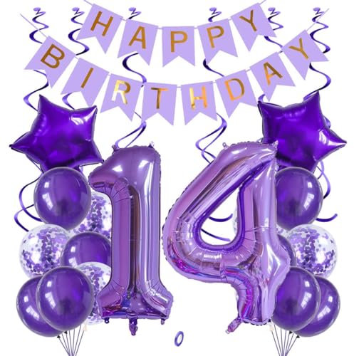 Jxuzh 14 geburtstagsdeko Luftballons Set Lila,40 Zoll Folienballon Zahl 14(100cm) Lila Ballons-25 Stück-für Geburtstag,Dekoration,Luft/Heliumballon