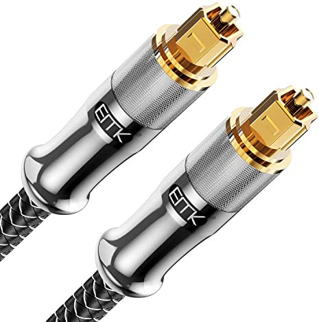 EMK Optisches Kabel Optisches Audiokabel Digital Toslink Kabel Spdif Kabel Kompatibel mit TV, Soundbar, Heimkino und Mehr (Vergoldeter Stecker Toslink Silber, 3M)