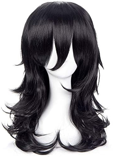 Cosplay Perücke Anime Kostüm mit schwarzen langen lockigen Perücken für Männer oder Frauen Halloween Familienparty