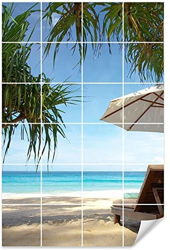 GRAZDesign Fliesenaufkleber Bad Klebefliesen selbstklebend Motiv Strand & Palme Fliesenbild - 20x25cm / Bild: 50x75cm (BxH)