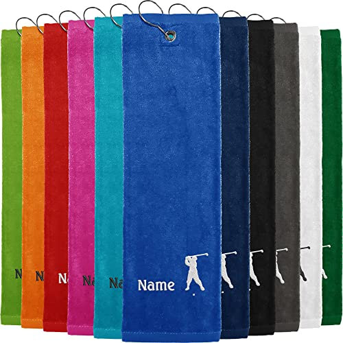 Nashville print factory Golf-Handtuch Bestickt mit Motiv Golfer und Namen 40x50 cm Golftuch mit Karabiner (Magenta)