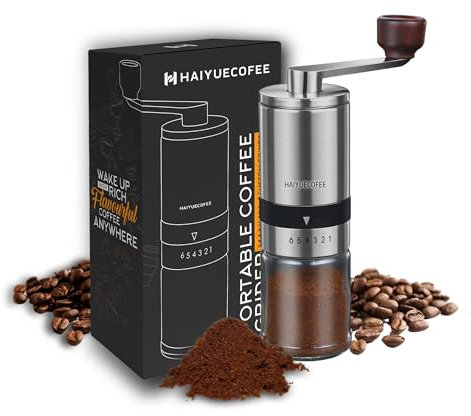 HAIYUECOFEE Manual Coffee Grinder with 6 Adjustable Coarseness Settings, Hand Crank Coffee Mill with Ceramic Burr for Espresso Beans, French Press, Pour Over, Drip Coffee – Rustproof, Non-Dulling