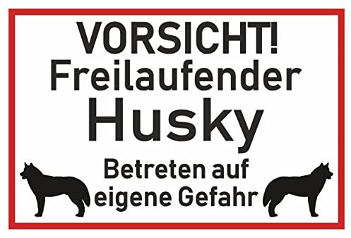 Samunshi® Aufkleber Vorsicht Husky - Schild Sticker Hinweisschild Warnschild Vorsicht Hund 8 x 5,3cm Vorsicht Husky schwarz