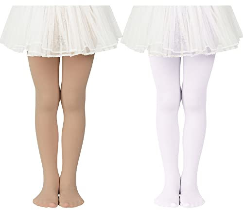 Durio Strumpfhose Mädchen Elastisch Babystrumpfhose Ballettstrumpfhose Tanzstrumpfhose Anti-Rutsch Weiß u. Farbe 6-9 Jahre (Tag Size L)