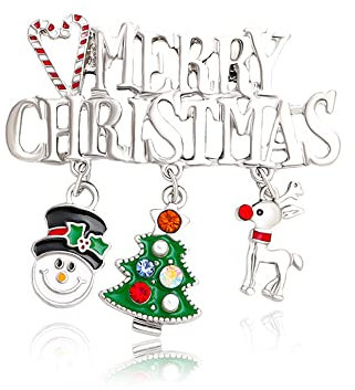 Broche « Merry Christmas » pour femmes et filles - En émail et strass - Arbre de Noël - Bonhomme de neige - Broche en forme de goutte - Accessoires de robe - Cadeau de fête pour fille