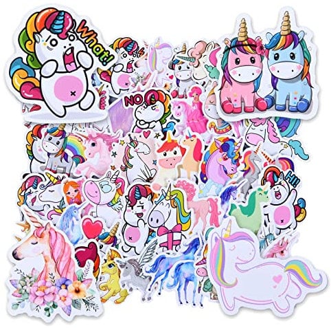 OSDUE Einhorn Sticker Set, 50 Stück Wasserdicht Vinyl Stickers, Anime Sticker Set, Cartoon Aufkleber für Auto Laptop Skateboard Fahrrad Moped Motorrad, Geeignet für Erwachsene Kinder