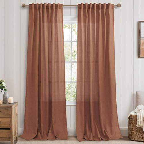 Terrakotta-Kunstleinen-Vorhänge, 228 cm lang, für Bauernhaus, Boho, böhmische Dekoration, Wohnzimmer, Stangentasche, Rückseite, Rostlichtfilterung, 2 Paneele für Schlafzimmer, gebranntes Orange