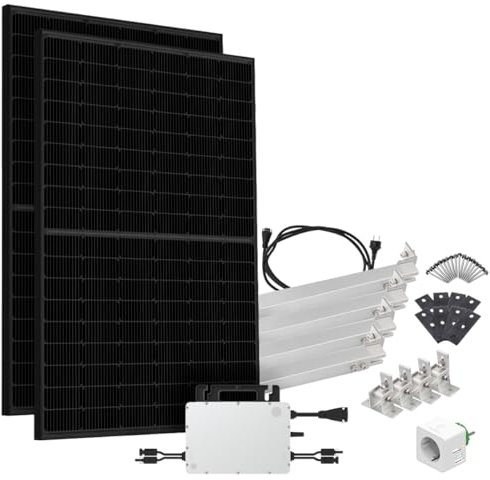 Offgridtec Solar-Direct 860W HMS-800W-2T Balkonkraftwerk Bifazial Full Black Schukosteckdose - 5m - Montageset für Flachdach mit Stromzähler