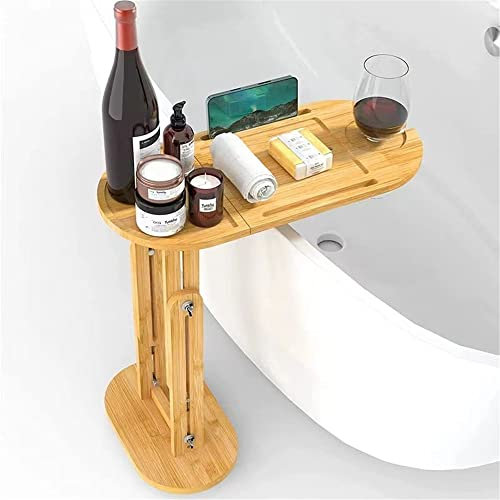 WANLIAN Beistelltisch aus Bambus, höhenverstellbar, freistehend, Badewannen-Caddy für Badewanne gegen die Wand, Badewannen-Beistelltisch, Badewannenablage für Luxus-Badewanne, Zuhause, Spa