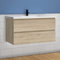 Acezanble Ensemble Meuble de Salle de Bain chêne Clair 100 cm Suspendu lavabo Beton sur Pied 2 tiroirs + Vasque Armoire de Rangement Meuble lavabo evier Meubles