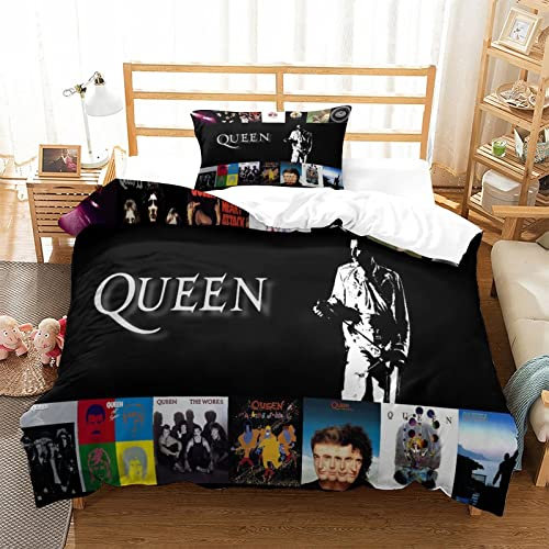 Queen Band Bettwäsche Microfaser 3D Rock 'n' Roll Bettbezug Set 3 Teilig Bettwäsche Set 1 Flauschige Bettbezug Mit Reißverschluss Und Kissenbezüge-Musik einzeln(135x200cm)