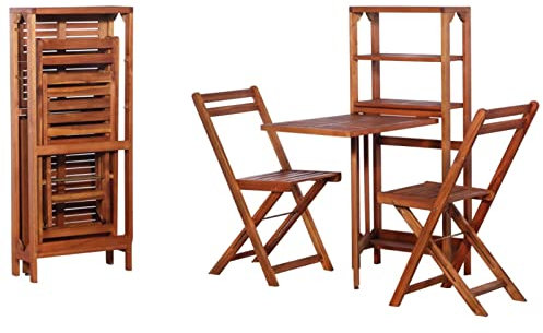 JUNZAI 3-TLG. Bistro-Set Klappbar, Gartenset Tisch Und Stühle, Balkontisch, Balkon Möbel Für Kleinen Balkon, Terrassenmöbel, Bistrotisch, Gartentisch, Massivholz Akazie
