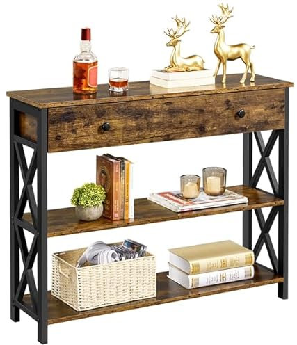Yaheetech Mesa Consola Recibidor Mesa de Entrada de 3 Niveles para Salón Mesa Auxiliar de Estilo Industrial, Marrón Rústico 100x29.5x81 cm