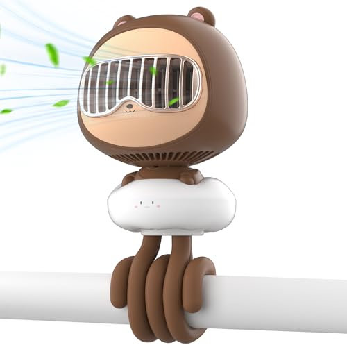 KinYiLO Cute Stroller Fan Clip On for Baby, Portable Baby Stroller Fans Bladeless, 4 Speeds Auto Oscillating, 4000mAh Rechargeable Battery Powered, Flexible Tripod Small Cooling Fan for Crib/Car seat