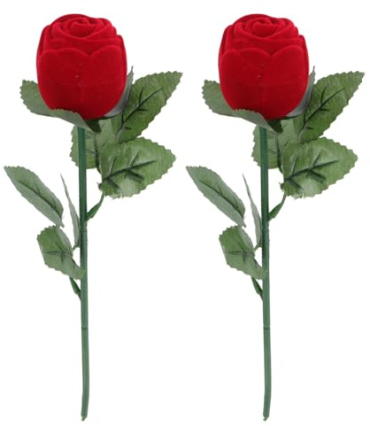 Alipis Boîte À Bagues En Forme De Rose Rouge Lot De 2 Étuis Compacts Pour Mariage Saint-Valentin Présentoir Créatif Pour Alliances Rangement Bijoux