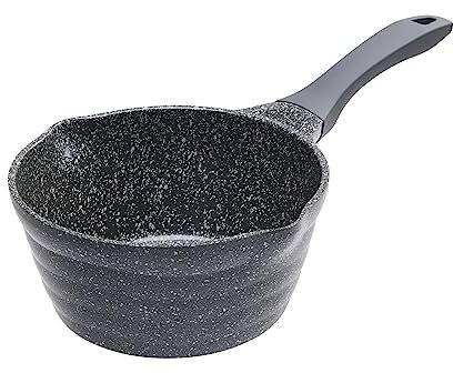 Kasserolle Induktion 20cm Grau Topf Kleine Stielkasserolle Kleiner Kochtopf mit Antihaftbeschichtung Milchpfanne, Keine Kochtöpfe aus Aluminiumguss, PFOA- und PFAS-frei, für alle Herdarten geeignet