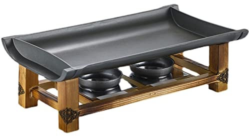 ZAANU Grande marmite à Soupe Assiette de Barbecue antiadhésive Petite Assiette de Barbecue Assiette rectangulaire Assiette de poterie en Bambou Assiette en Fer marmite sèche