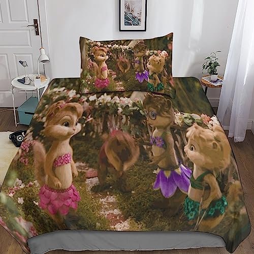 BARDYS Alvin and The Chipmunks Bettwäsche Bettbezug, Bettwäsche Set, Bettbezüge Mit Reißverschluss Und Bettdeckenbezug Kissenbezüge Single(135x200cm)