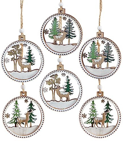 Logbuch-Verlag 6 Holzanhänger Winterlandschaft weiß Natur Winter Weihnachten Deko Holz Weihnachtskugel Ø 6,5 cm
