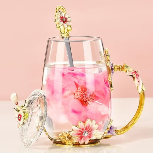 Wisolt Regalo di compleanno per donne, festa della mamma, idea regalo per mamma, idea regalo di Natale, tazza da tè in vetro smaltato viola, regalo per mamma, nonna, collega, insegnante, amica, tazza
