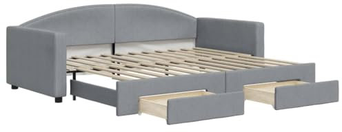 vidaXL Tagesbett, Sofabett Ausziehbar mit Schubladen, Gästebett Schlafsofa für Schlafzimmer Wohnzimmer, Sofa Ausziehbett, Hellgrau 90x200cm Stoff