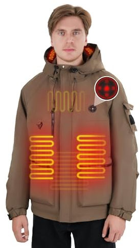 Brimekey Heated Jacket for Men and Women, Heated Coat with 7.4V Battery Pack and Windproof Hood, Soft Shell Electric Heating Hoodie for Outdoor Sport Winter