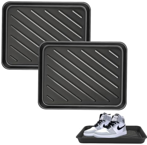 HOMURY Schwarz Schuhabtropfschale 2er Set: Schuh Abtropfschalen, Schuhwannen aus Kunststoff, Schuhabtropfschale 40 x 30 x 3.5cm für Verschneiten Verregneten Herbst-Winter Drinnen Draußen Geeignet