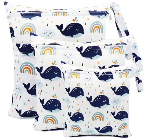 shallyong Wetbag, 3 Stück Wickeltasche, Nasstasche, Wet Bag Kindergarten, Nassbeutel Schwimmen, Wasserdicht Waschbar, für Kleinkind Windeln Reisen Strand Pool Gym