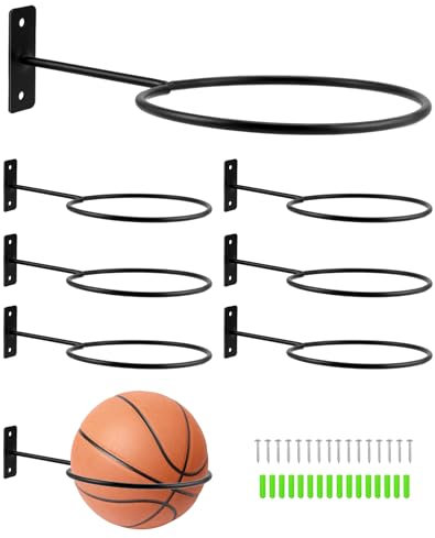 QWORK® 8 Stück Metall Ballhalter Wandhalterung, Wandhalterung Ball Rack, Schwarz, für Basketbälle, Fußbälle, Volleybälle und mehr