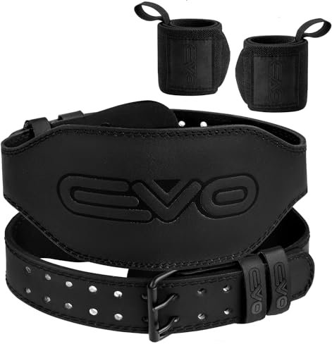 EVO Fitness 4” 6” Gewichthebergürtel Herren Damen Mit 18 Handgelenkschlaufen Gym Fitness Deadlift Weight Lifting Belt Rindsleder Gepolstert Lendenwirbelsäule Gewichtsgürtel (Schwarz 6, S)