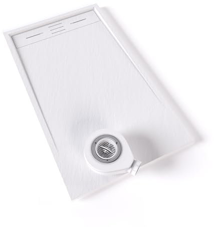 Moments of Glass Piatto doccia SMC Hiemal 120 x 70 cm, bianco RAL 9016 – antisdrucciolo, texture lavagna, antibatterico, resistente agli agenti chimici, con valvola e griglia