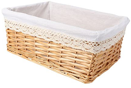 Zerodeko Cesta De Mimbre Tejida a Mano Rectangular Con Forro Extraíble y Lavable 40x30x16 Cm Cesta De Almacenamiento Multiusos Para Dormitorio Baño y Oficina