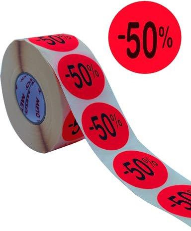 Etichette originali Meto sconto – 50% – (40 mm, rotonde, rosso fluoro, permanenti, 1000 etichette su rotolo, etichette adesive 30004925)