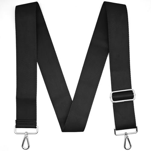 CXTAI 2 Wide 55 L Universal Replacement Crossbody Bag Strap Shoulder Straps for Handbags Purse Camera Duffle Canvas Laptop Bags - Black Belt,Silver Clips