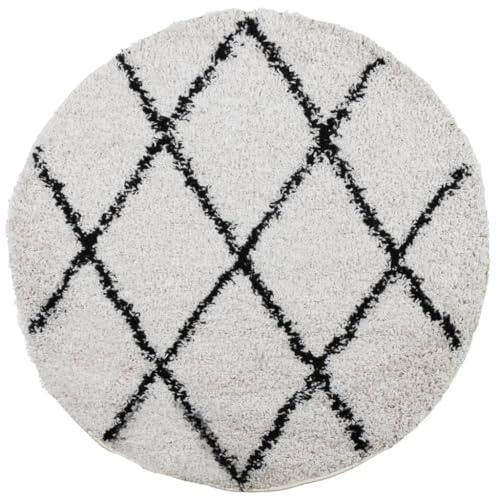 vidaXL Teppich, Wohnzimmerteppich Shaggy Hochflor Modern, Bodenteppich Langflor Flauschig, Pflegeleicht Teppich für Wohnzimmer Schlafzimmer, Creme Schwarz Ø 80cm
