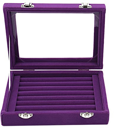 GymRichy Schmuckständer aus Samt, Glas, für Ringe, Ohrringe, Schmuckkästchen, Ringhalter für Damen und Mädchen (lila)
