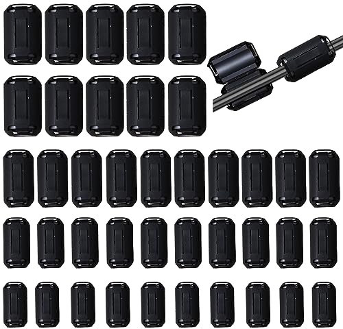 (Pack of 40pcs) Clip-on Ferrite Ring Core RFI EMI Noise Suppressor Cable Clip for 5mm/ 7mm/ 9mm/ 13mm Diameter Cable, Black